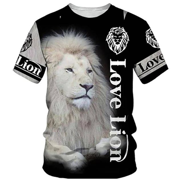 Summer Fierce Lion Graphic trička pro muže Zvířecí potisk Denní výstřih Volný Trička s krátkým rukávem Streetwear Oversized trička