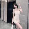 Pure desire style sexy shoulder sleeves mesh pleated dress women's small summer slim-fitting hip skirt short skirt wholesale