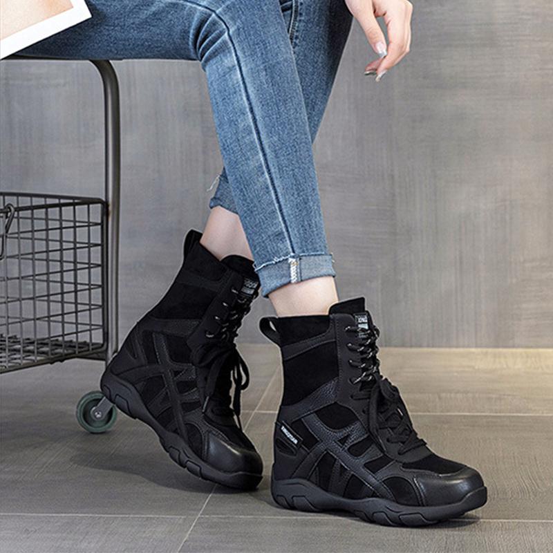 2026 Spring Autumn Shoes Women Genuine Leather Ankle Boots Thick Sole Height Increasing 9cm Ladies Fashion Single Boots