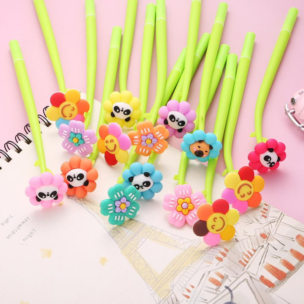 8Pcs/Lot Cute Colorful Flower Shake Gel Pens Kawaii Panda Capybara Girl Gift Black Office Signature Pen Kids School Stationery