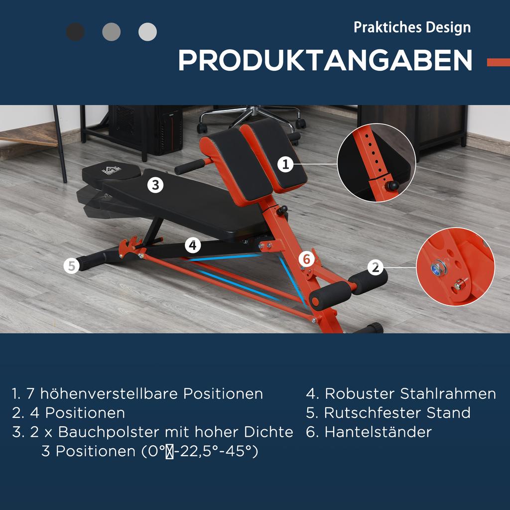 Dumbbell Weight Bench, 7-Level Adjustable Hyper Extension Sit-up Bench, Multifunction Bench Press Gym Bench, Ab Decline Flat Machine