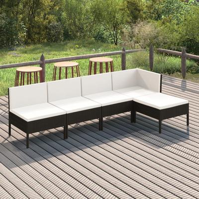Vidaxl 5-Cz. Garden Lounge Set, Cushions, Black PE Rattan