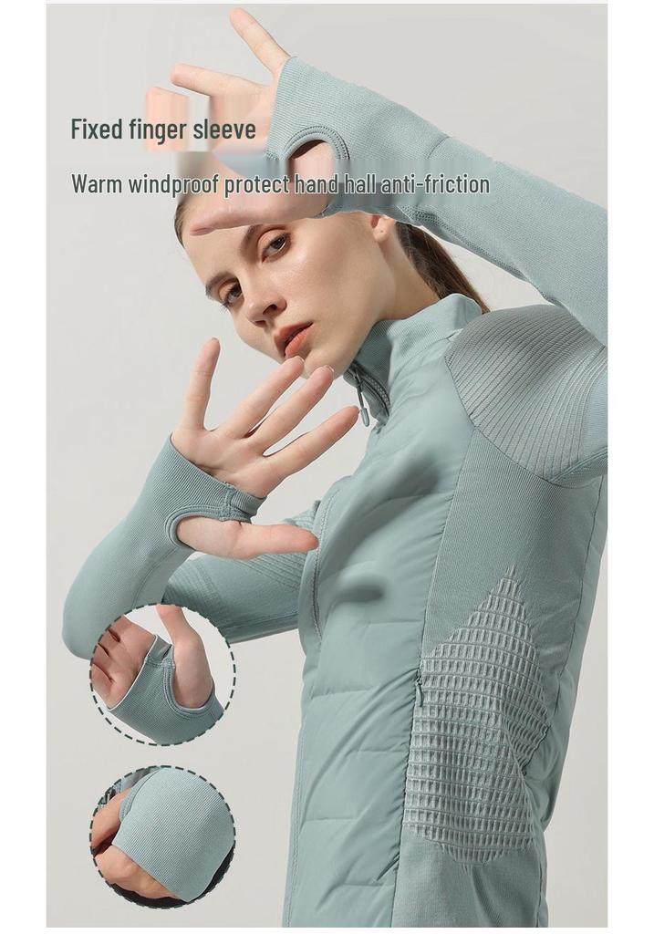 Leichte nahtlose Damen-Laufjacke aus weißer Gänsedaune