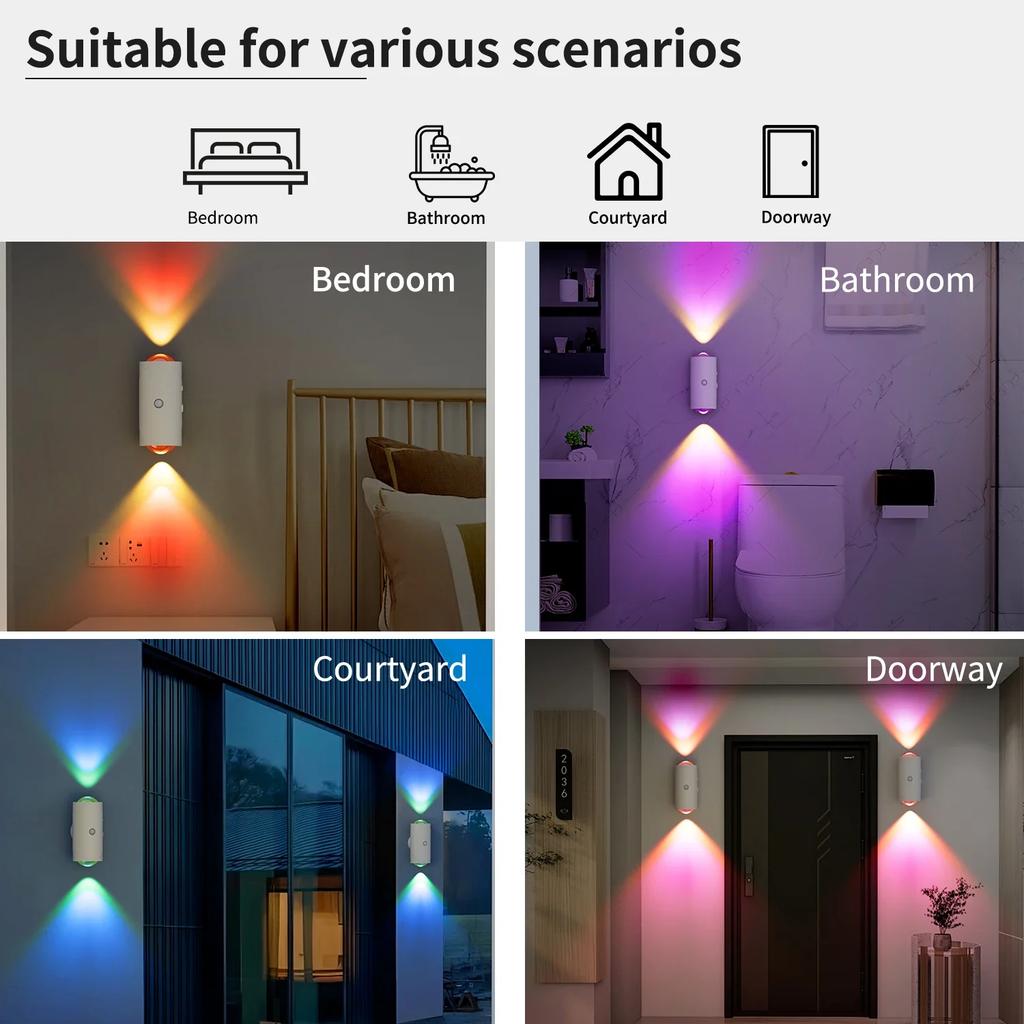 LED Wall Lights Motion Sensor Wall Lamp RGB Warmlight Home Decoration Light Up and Down Night Light Rechargeable for Stair Porch