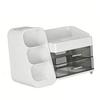 Makeup Organizer with Drawers Plastic Cosmetic Display Case Skincare Organizer with Brush Holder for Vanity Bathroom