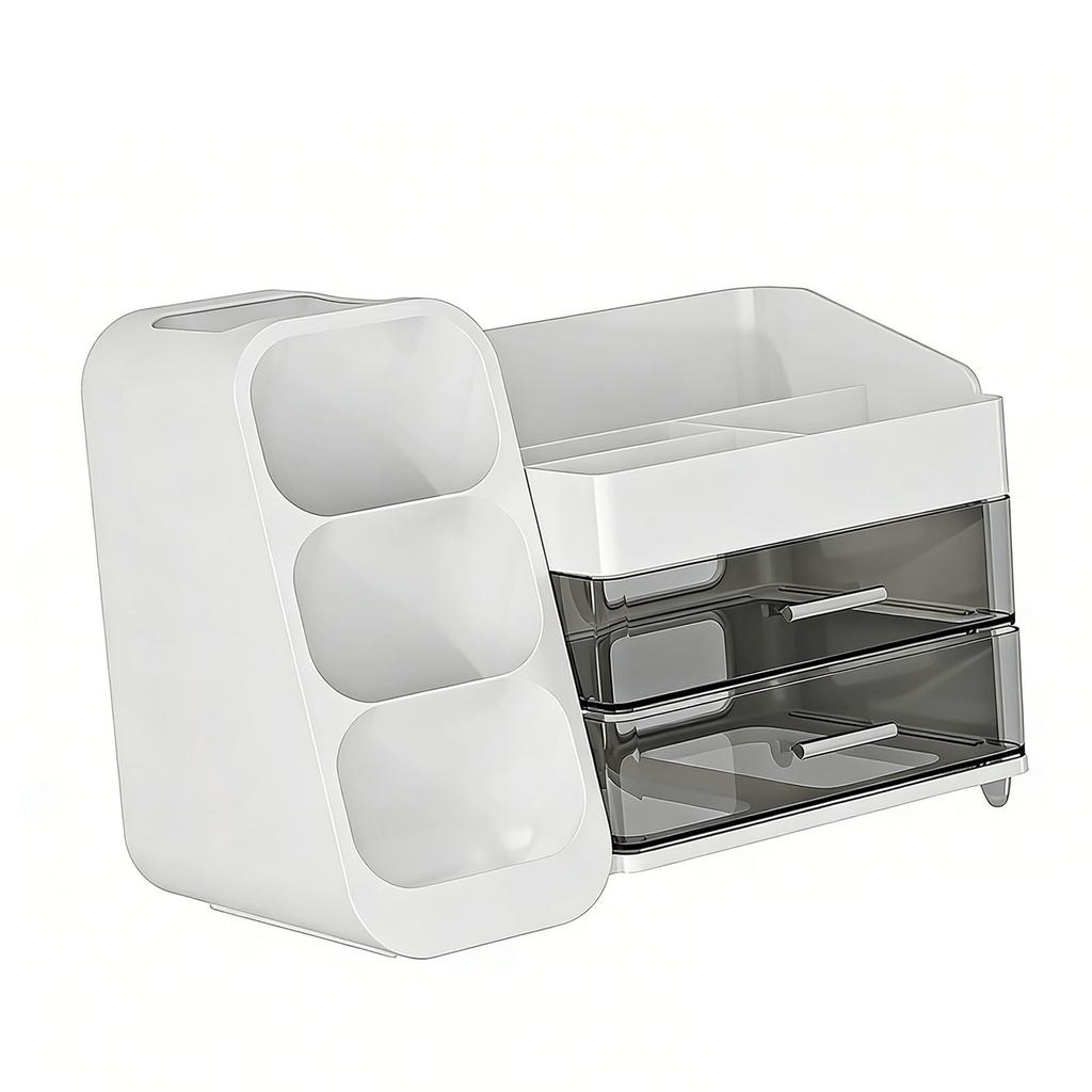 Makeup Organizer with Drawers Plastic Cosmetic Display Case Skincare Organizer with Brush Holder for Vanity Bathroom