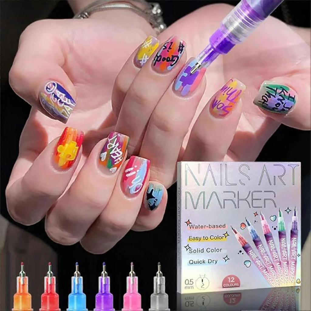 12 Colors Nail Art Pens Set, Nail Art Markers for Gel Nails, Drawing Painting Point Tool for DIY Nail Art Design Manicure Decoration 25-26s