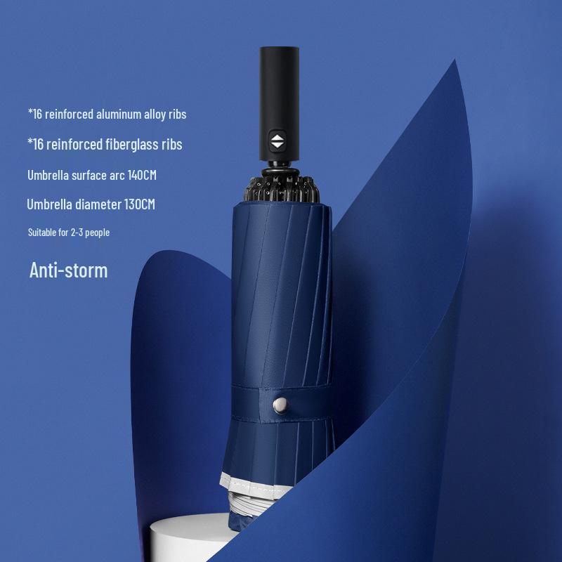 32-Rib Automatic Folding Umbrella, Reinforced Windproof, Dual-Use Sun & Rain Protection for Men
