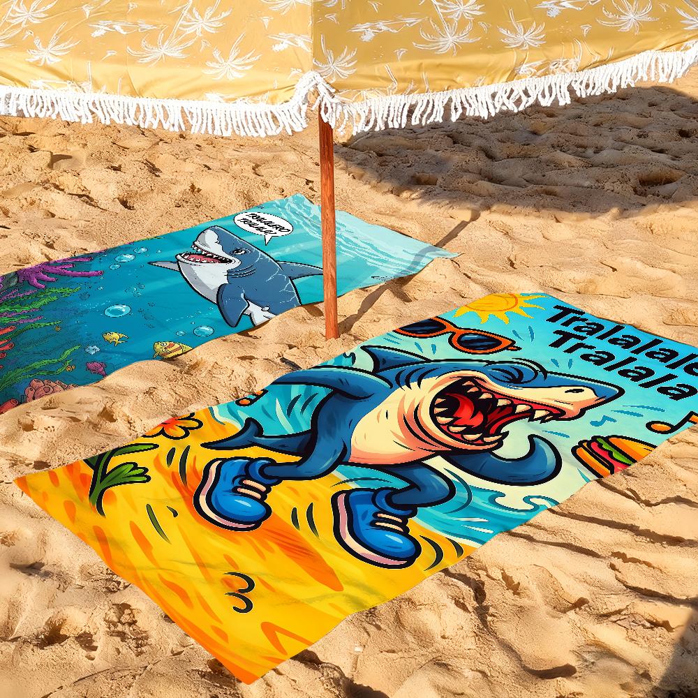Interesting Cartoon Shark Tralalero Tralala Quick Drying Beach Towels Are Suitable For Swimming Pools Camping Yoga And The Gym