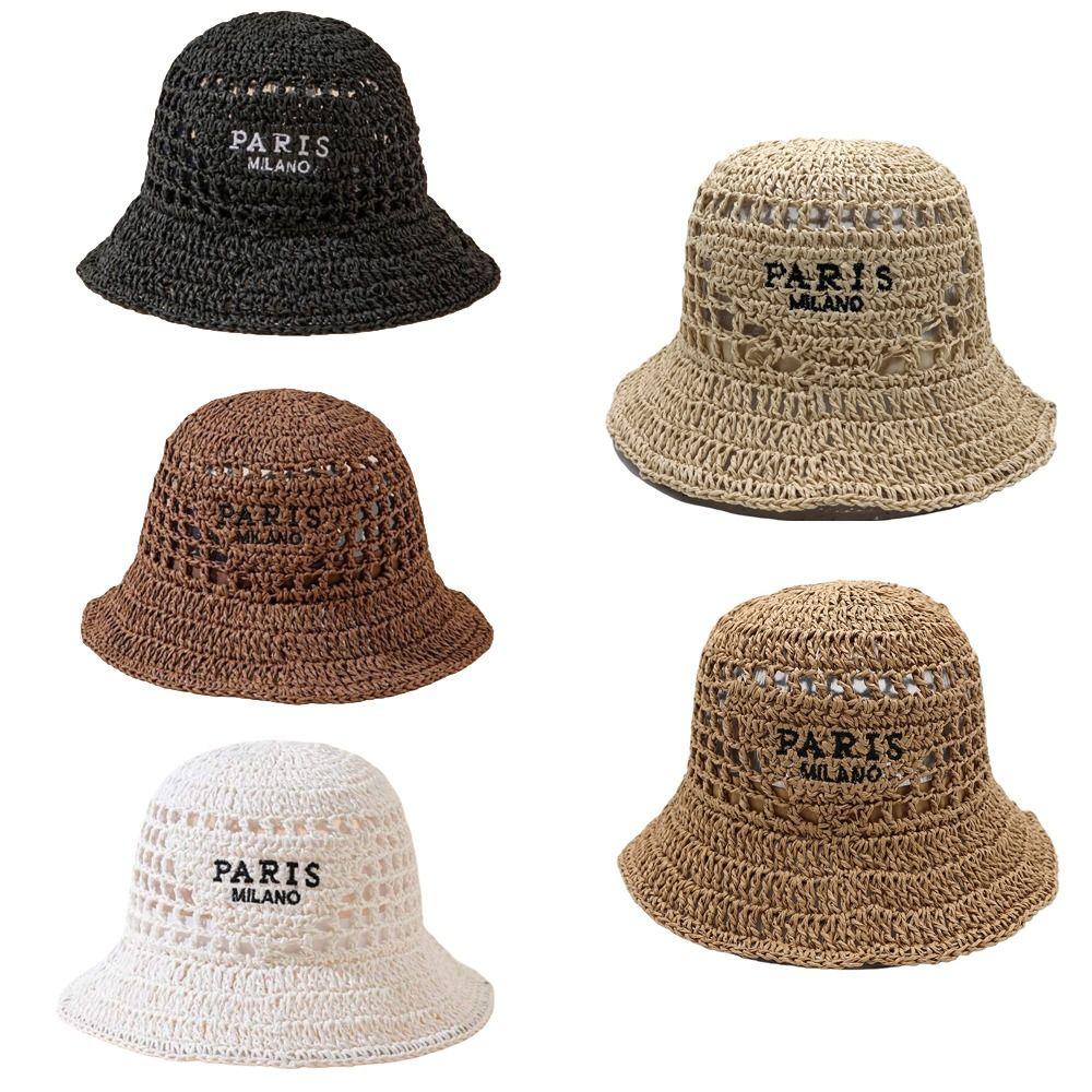 Hollow Crochet Bucket Hat Letter Embroidery Crochet Hat Vintage Fishing Hat For Women