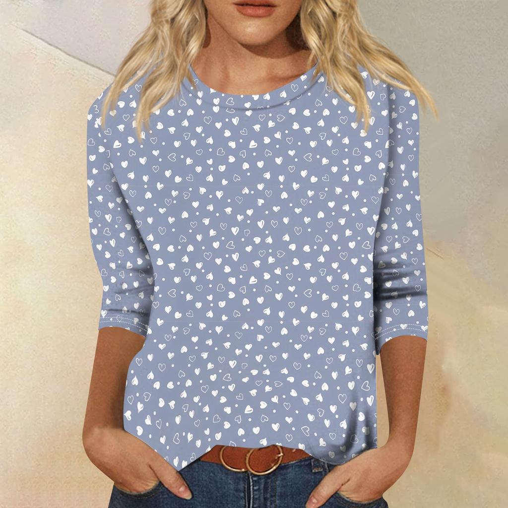 Women's Casual Floral Print Three Quarter Sleeve Round Neck Top Lightweight Comfortable Fit for Everyday Wear