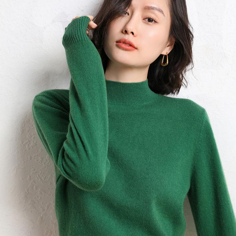 Maglione da donna autunno e inverno maglione a maniche lunghe con collo alto e fondo lavorato a maglia