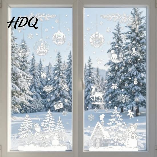 Removable Static Clings for Windows 9 Sheets Christmas Window Stickers Reusable Snowflake Santa Claus Reindeer Decals Holiday Glass Decoration Snow