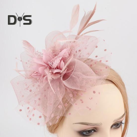Feather Mesh Decorative Top Hat Headband Party Hair Accessories Women Flower Decor Dot Print Headpiece