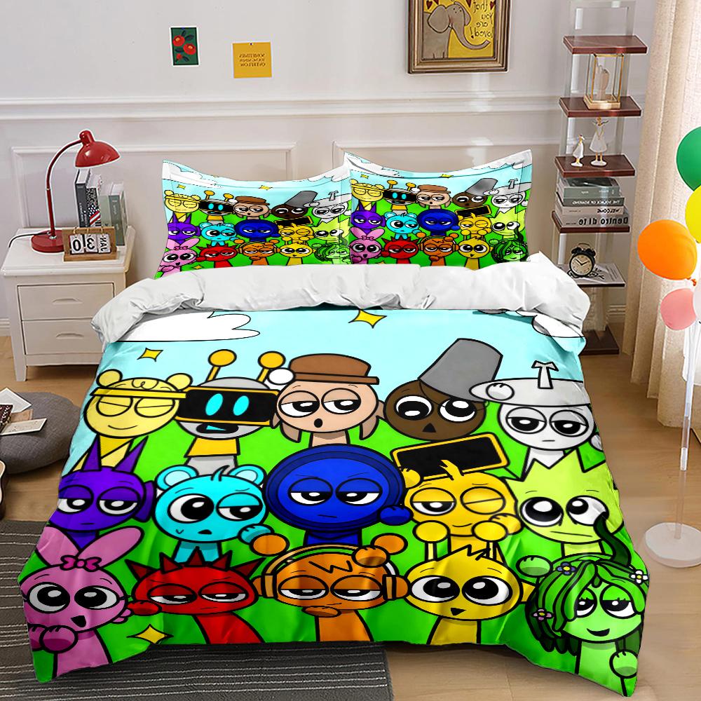 Music Games S-Sprunki Print Bedding Set 1 Duvet Cover+2 Pillowcase Multi Size Bedroom Bedding Decoration Machine Washable