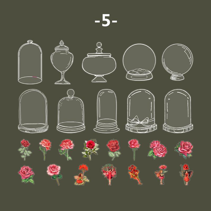 PET Sticker Transparent Plant Flower Botttle Handbook Retro Floral Decoration Stickers DIY Scrapbook Collage Photo Frame