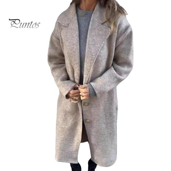 

Женская шерстяная куртка с отложным воротником, однотонное пальто с застежкой на пуговицы, свободное теплое пальто с длинными рукавами для поездок на работу, свиданий, весна-осень-зима M хаки