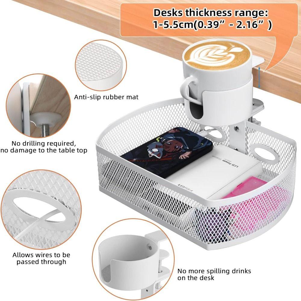 Spill-proof Under Desk Drawer 360° Swivel Mesh Storage Box Clamp-on Swivel Organizer  Stationery