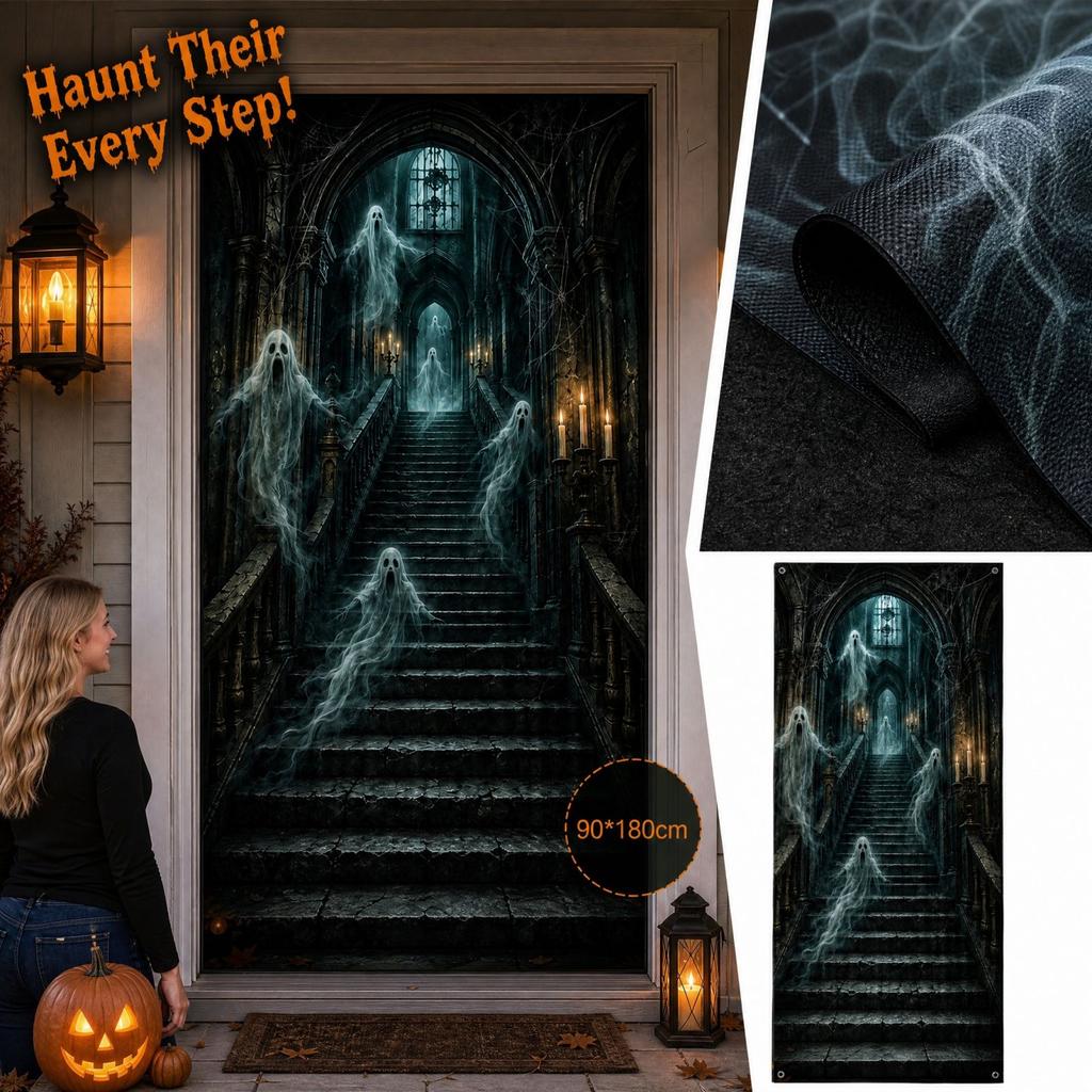 Cortina de Puerta de Halloween Aterradora con Temática para Decoración del Hogar y Uso en Entradas