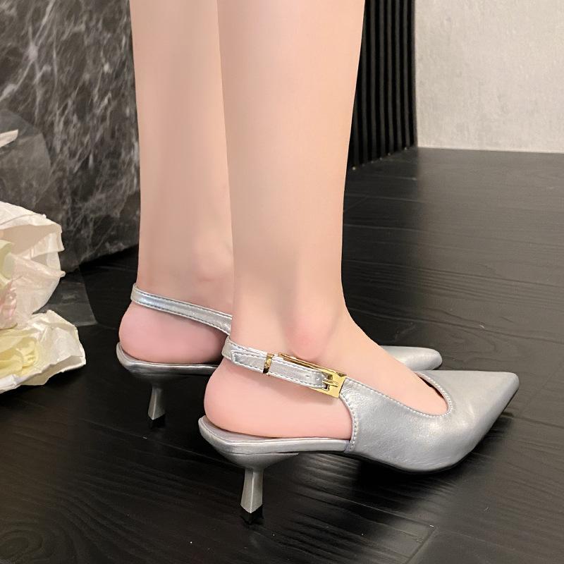 Soft leather bag head sandals women's thin heels spring and summer new single shoes medium heel pointed high heels women