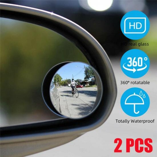 2x 360° Blind Spot Mirrors Frameless Stick On HD Glass Convex for Car Truck SUV