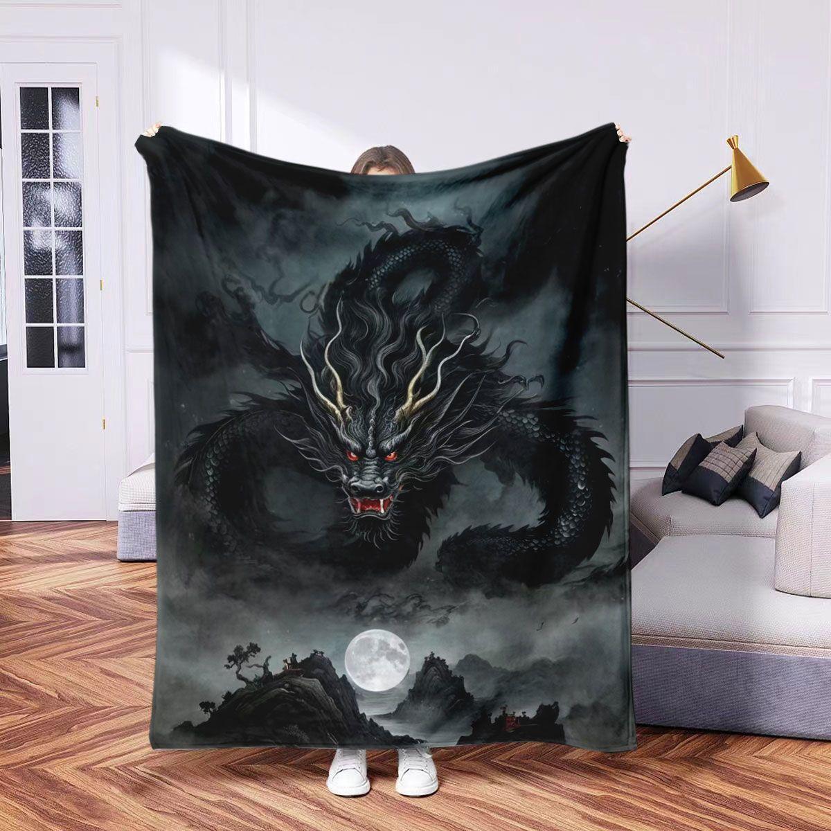 

Black Chinese Dragon Blanket Soft and Comfortable Sofa Bedroom Cover Office Outdoor Travel Blanket Multiple sizes 75x100cm