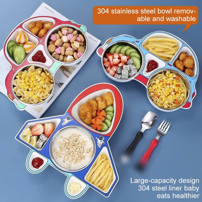 Children Airplane Dinner Plate 304 Stainless Steel Spoon Fruit Salad Plate Reusable Divided Dinner Plates For Kitchen Tableware