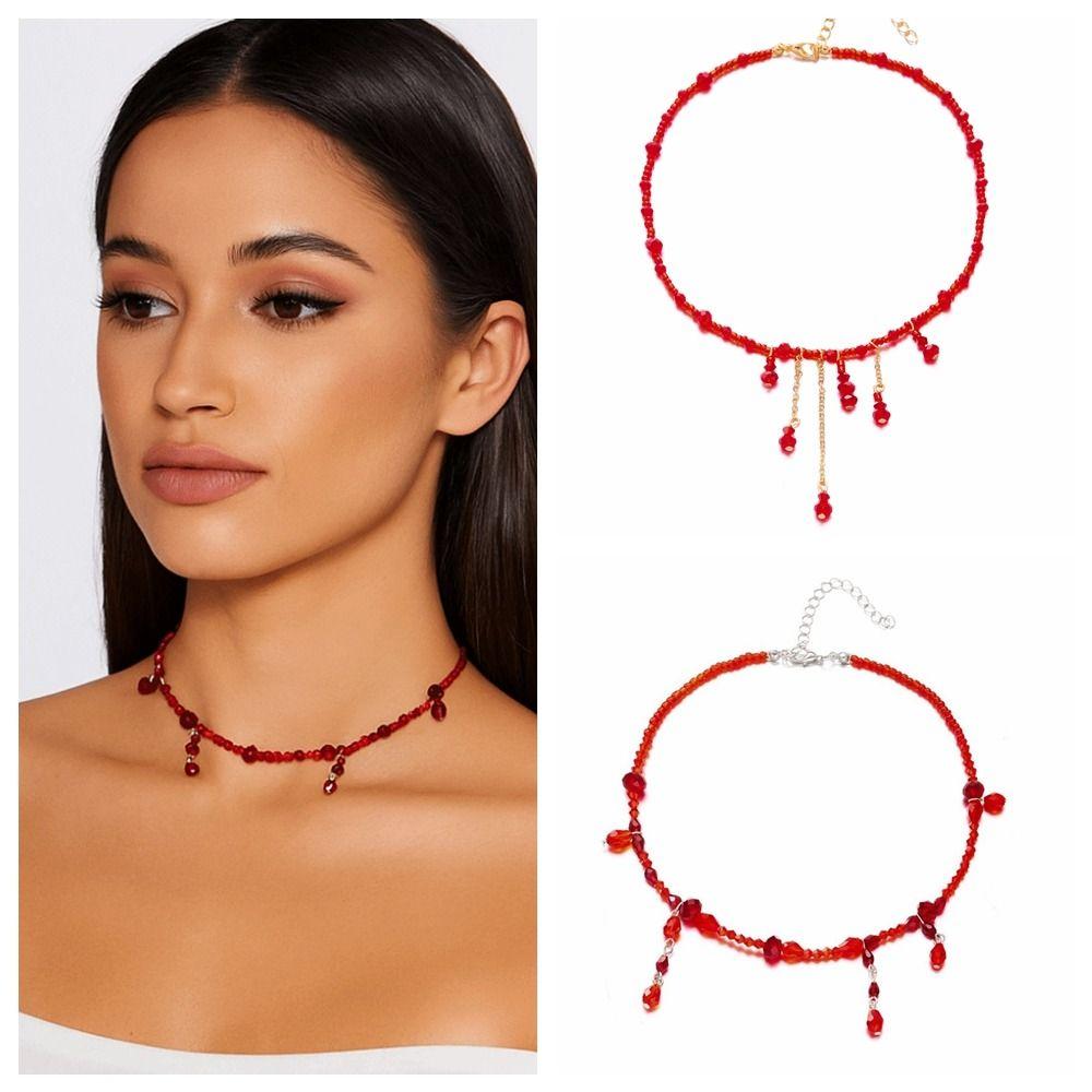 Red Blood Drop Necklace Tassel Halloween Choker Fashion Halloween Collarbone Chain  Women