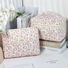 Quilted Cotton Handheld Makeup Bag Leopard Print Large Capacity Toiletry Bag Zipper Closure Portable Cosmetic Storage Organizer