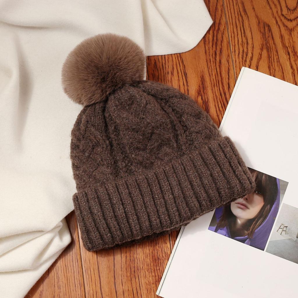 Hat Winter Women's Wool Hat Winter Big Hairball Solid Color Versatile Couple Warm Plush Thickened Outdoor Cycling