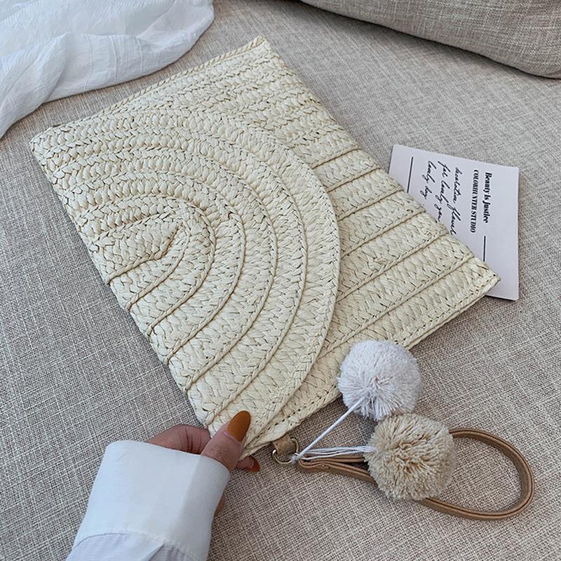 

Yogodlns Vintage Handmade Crossbody Bag Straw Bags Designer Beach Bag Girls Bag Small Bohemian Straw Bag 27cm*20cm бежевый