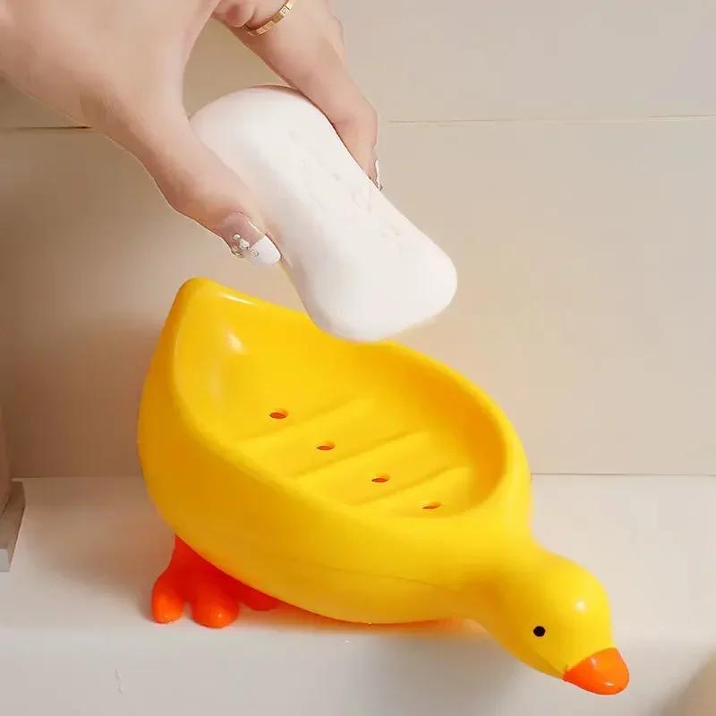 Write Duck Shape Soap Box Cartoon Soap Dish Drainable Soap Holder Soaps Container Dish For Tray Bathroom Accessories