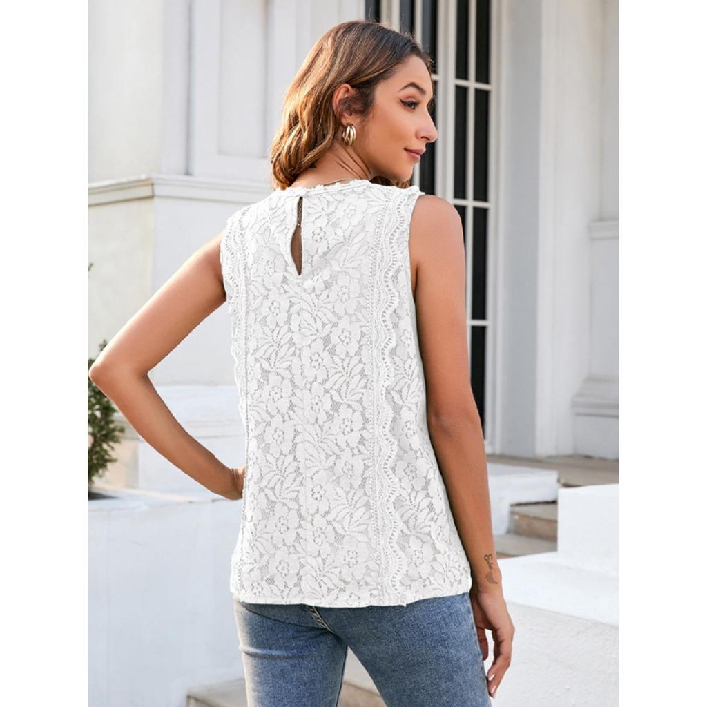 Canottiera Estiva da Donna a Colore Unito con Lavorazione ad Uncinetto in Pizzo Intrecciato Top Sexy con Bordi in Pizzo a Maglia