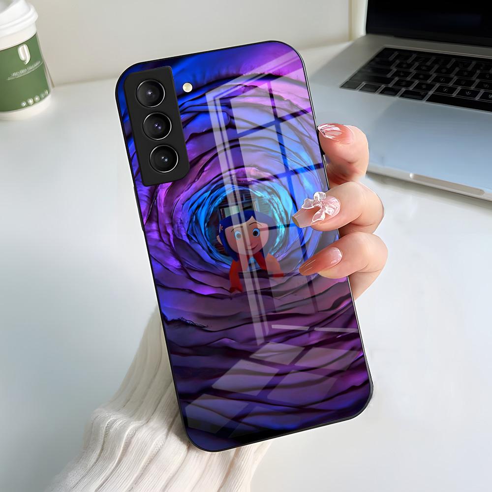 

Чехол для телефона Movie C-CoralineS для Samsung S26 S25 S24 FE S23 S22 S21 Plus S20 Ultra Note20Ultra Черная стеклянная крышка Galaxy S24 plus