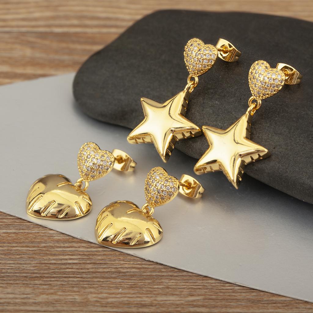 Nidin New Arrival Heart/Star Shape Cubic Zirconia Drop Earrings For Women Female OL Style Fashion Ear Jewelry Accessories Gifts