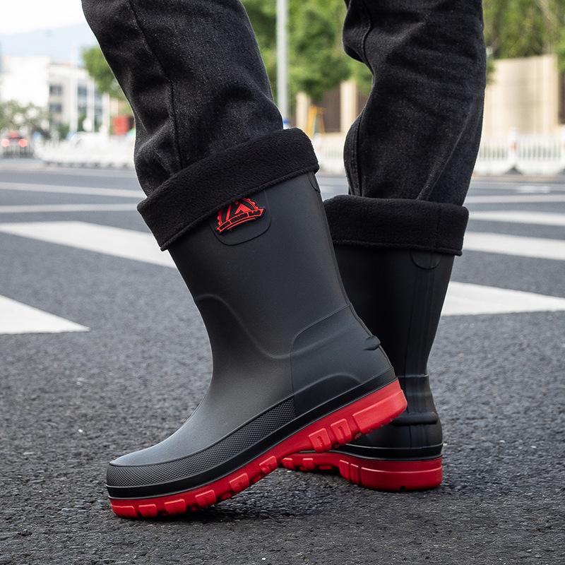 High Tube Rain Shoes for Men  High Tube Rain 2025 Boots  Autumn and Winter Cotton Car Wash Work Rubber Shoes