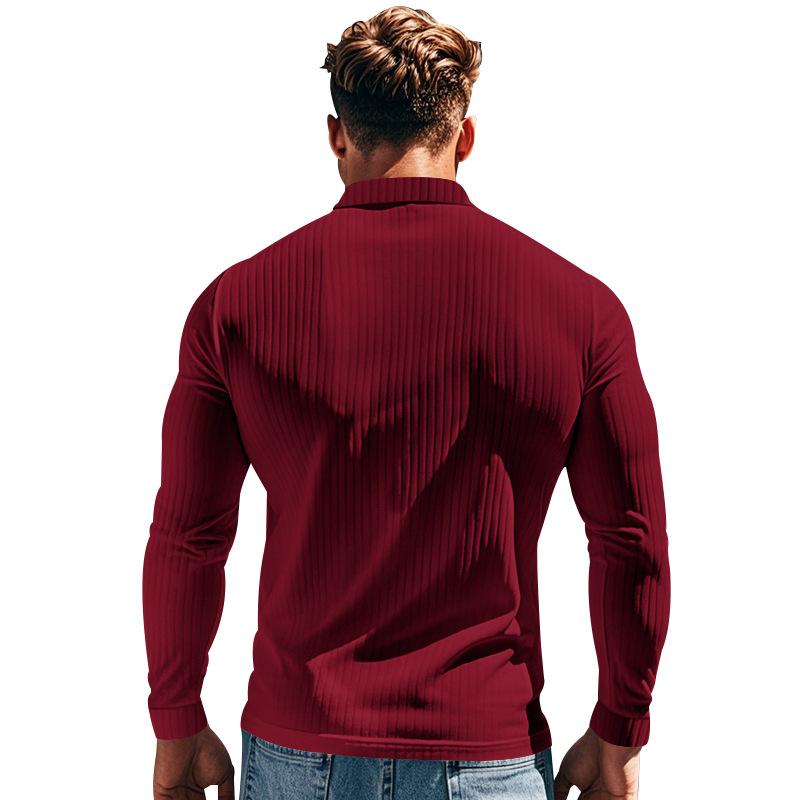 Casual Men's Polo Shirt Solid Color Button Long Sleeve T-shirts Business Tee Sweatshirts Clothing Stretch Breathable