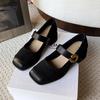 Female Green Velvet New Square Toe College Style Casual Pumps Fashion Shallow Buckle Shoes High Heel Shoes
