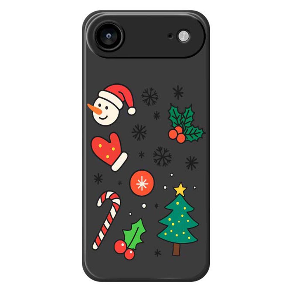 

For iPhone 17 Air Case Christmas Snowman and Tree Pattern Printing Straight Edge TPU Phone Back Cover Black