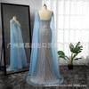 European and American high-end blue elegant flying sleeves fishtail dress banquet host performance evening dress LA11111