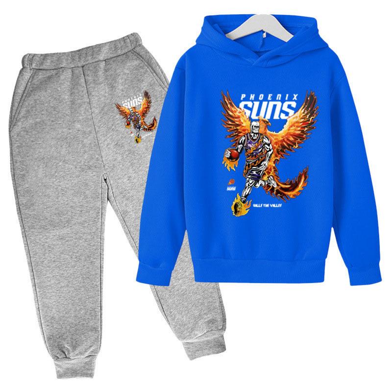 Autumn Winter Phoenix Suns "Rally the Valley" Flame Printed Hoodies Sweatpants Set Fashionable Casual Warm Sports Long Sleeved Pants Men's Sport Wear