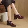 2024 Newest Women Pumps Thick Heels Square Toe Shoes Woman Mature Genuine Leather Spring Summer Basic Office Ladies Working
