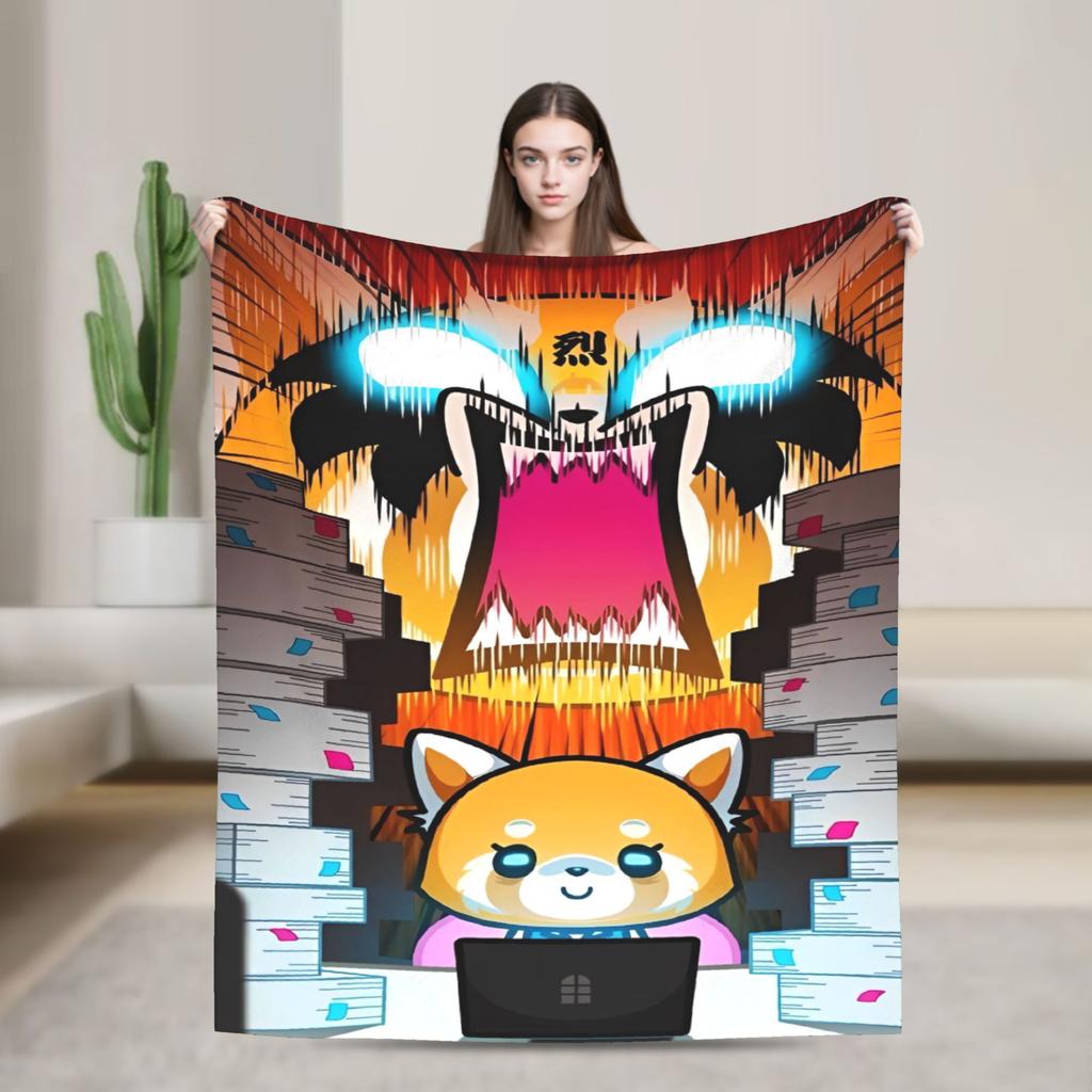 Cartoon Cute Aggretsuko Graffiti  Blanket Quality Warm Soft  Bedding Throws Winter Picnic Couch Chair Sofa Bed Graphic Bedspread