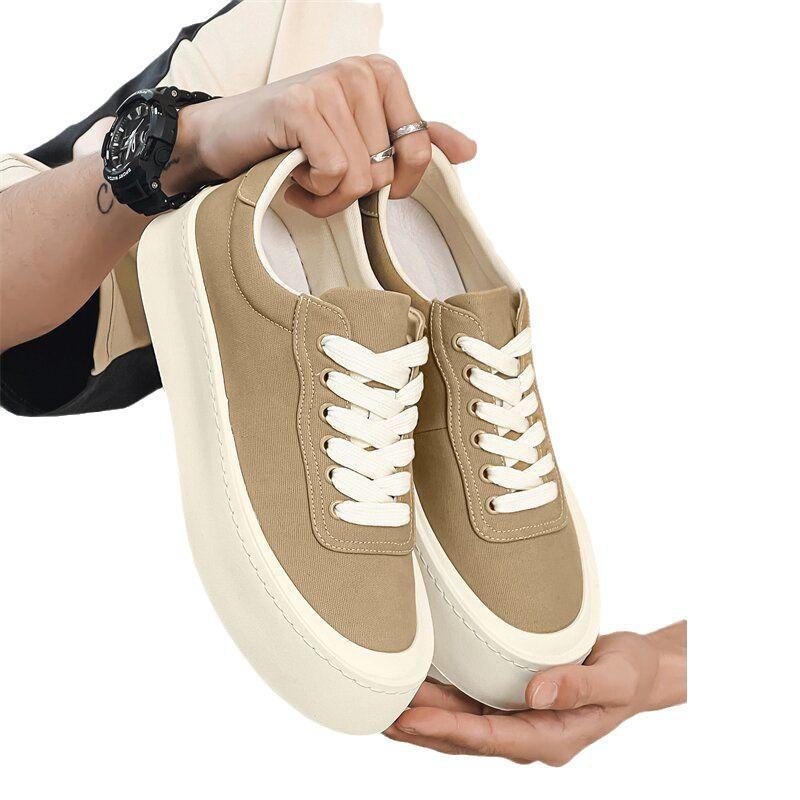 2024 Men's Korean-Style Versatile Summer Breathable Canvas Sneakers - Japanese-Inspired Thick-Soled Trendy Casual Shoes