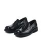 Wide Square Penny Loafers [Black]