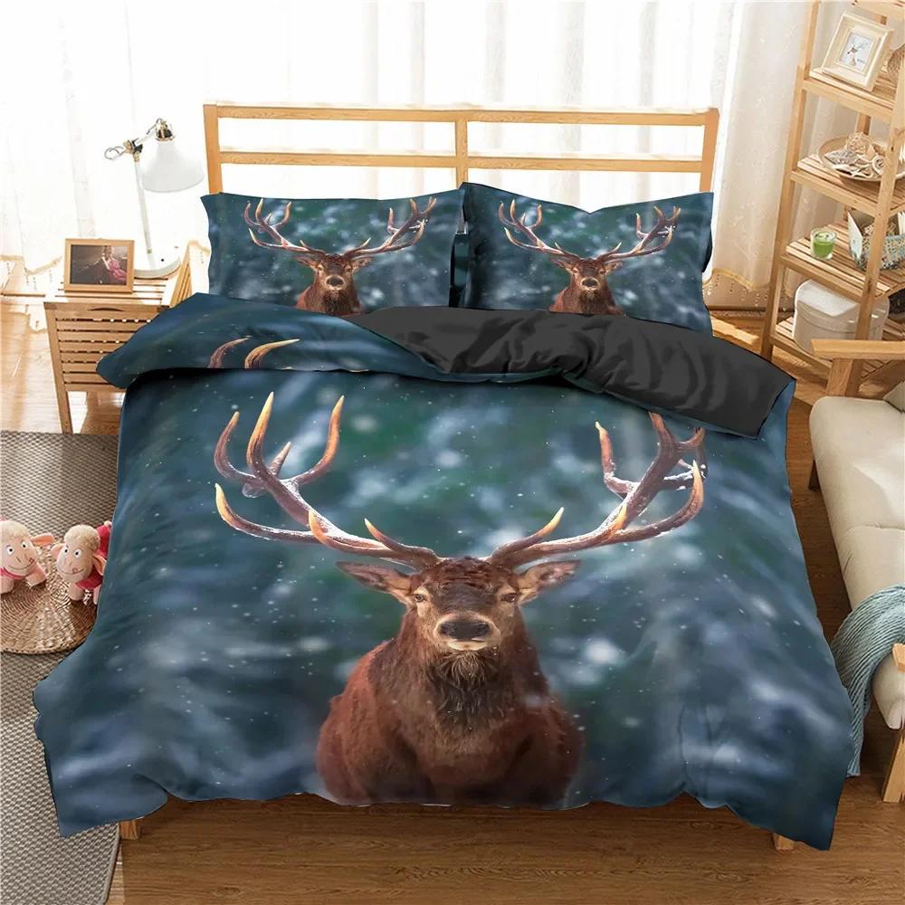 Comforter Ropa De Cama Snowflakes Deer 3D King Size Eu King 240X220 Cm Bedroom Set Bedding North America Quilting Home Textile