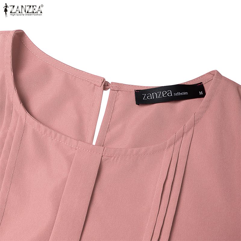 ZANZEA Damska luźna sukienka z krótkim rękawem i okrągłym dekoltem w jednolitym kolorze