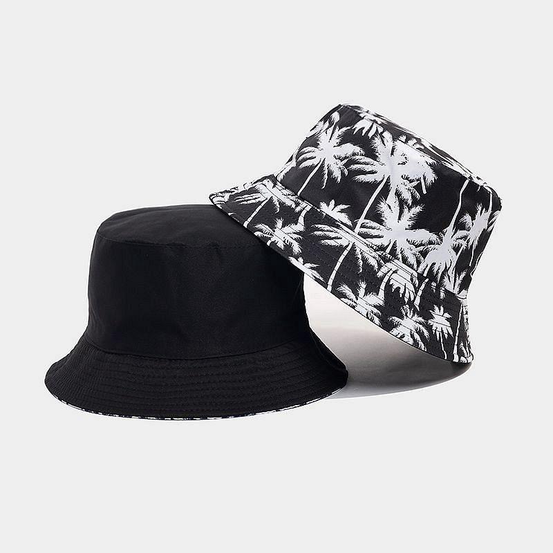 New Double-sided Coconut Tree Printed Bucket Hat Summer Outdoor Sun Protection Visor Hat Men and Women Travel Fashion Pot Hat