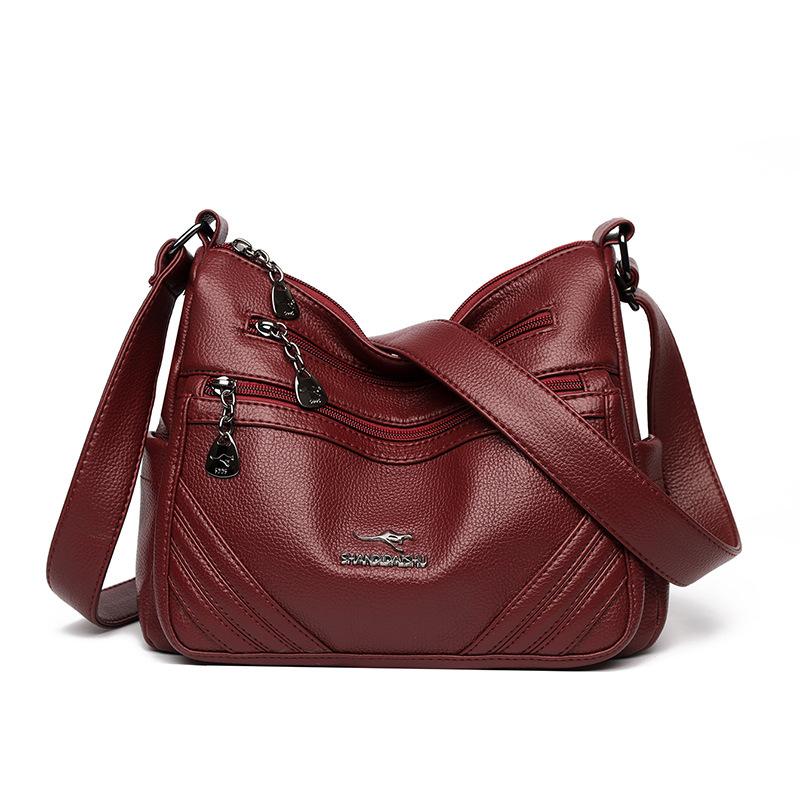 Bag Women's New Fashionable Versatile Soft Leather Messenger Bag Multi-layer Large-capacity Shoulder Bag Medium Mother Bag
