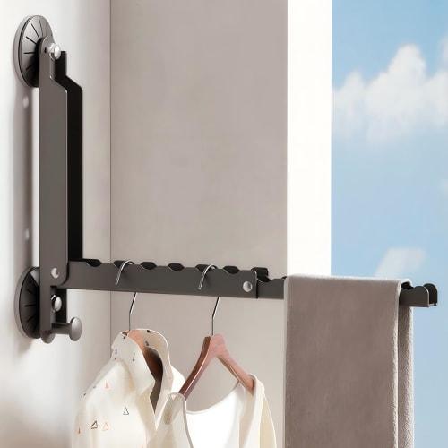 

Punch-Free Folding Clothes Dryer, Telescopic, Suction Cup Mounting, Portable, Space-Saving, Travel, Black